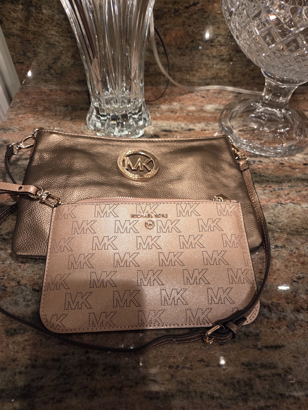 Michael Kors Women’s Metallic Crossbody Set - Bronze Gold & Rose Gold